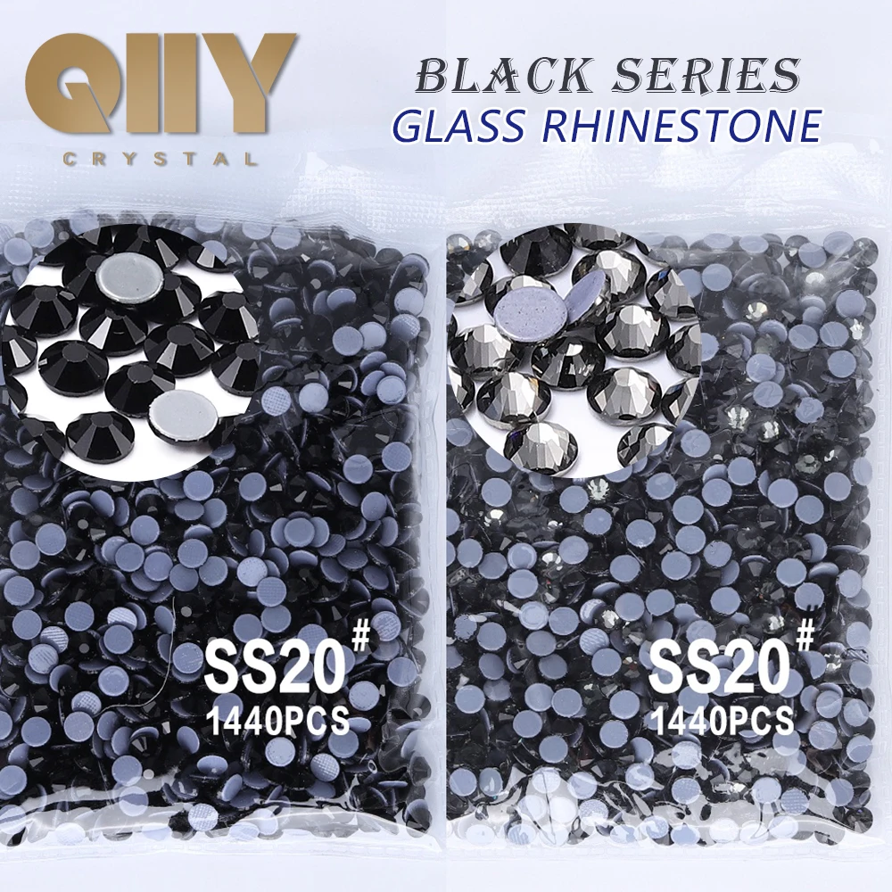 QIIY Black Series SS6-SS30 Glas-Kristall-Strass-Steine zum Aufbügeln, flache Rückseite, für Hochzeitskleider, Stoffe, Kleidungsdekoration
