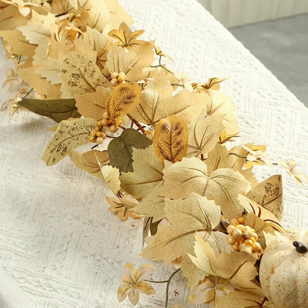

Искусственное украшение со светлым осенним урожаем, домашний декор на День Благодарения, пластиковая тыква, виноградная лоза, ягоды, гирлянда 180*70,87*30 см