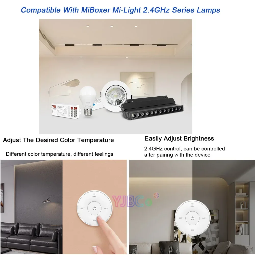 MiBoxer Color Temperature Round Mini 2.4G Panel Remote Control adjust LED Strip Dimmer CCT switch dimming light Bulb Controller