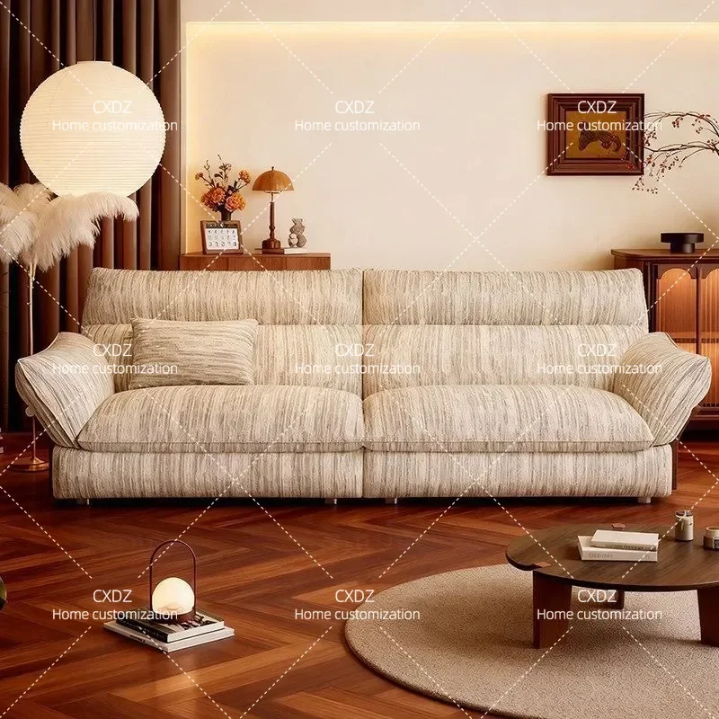 Medieval Style Removable Washable Cloud Side Sofa Cotton Linen Fabric Straight Row Couch for Small Apartment Living Room