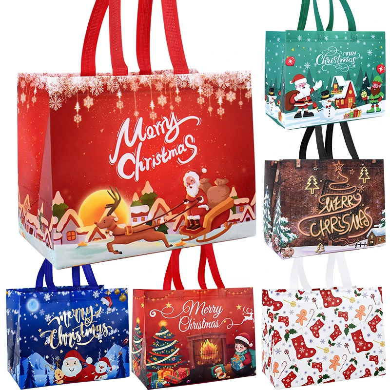Weihnachts-Einkaufstasche mit Griffen, Weihnachtsmann, Schneemann, Süßigkeiten, Geschenkverpackung, Tasche, Frohe Weihnachten, Neujahr, Party, Dekoration, Noel-Einkaufstasche – Detail 15