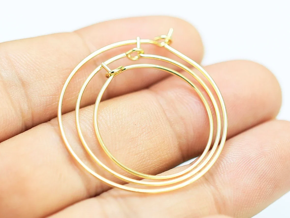

Wine Glass Charm Hoop, Round Ear Wire, Circle Earring Making, Jewelry Supplies, Real Gold Plated, 20 25 30 35 40 50 60mm -GH300