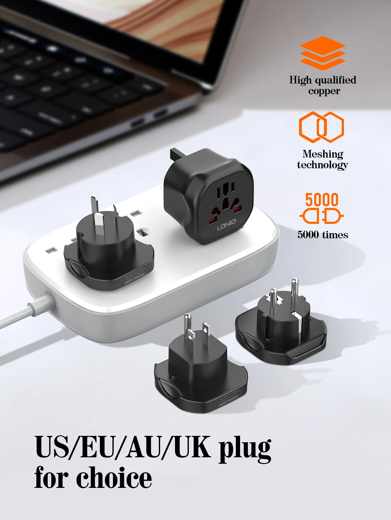 LDNIO Universal Wall Socket Power Strip Universal Travel Multi Adapter US UK AU CN KR EU Plug  To Home Conversion Plug Adapter