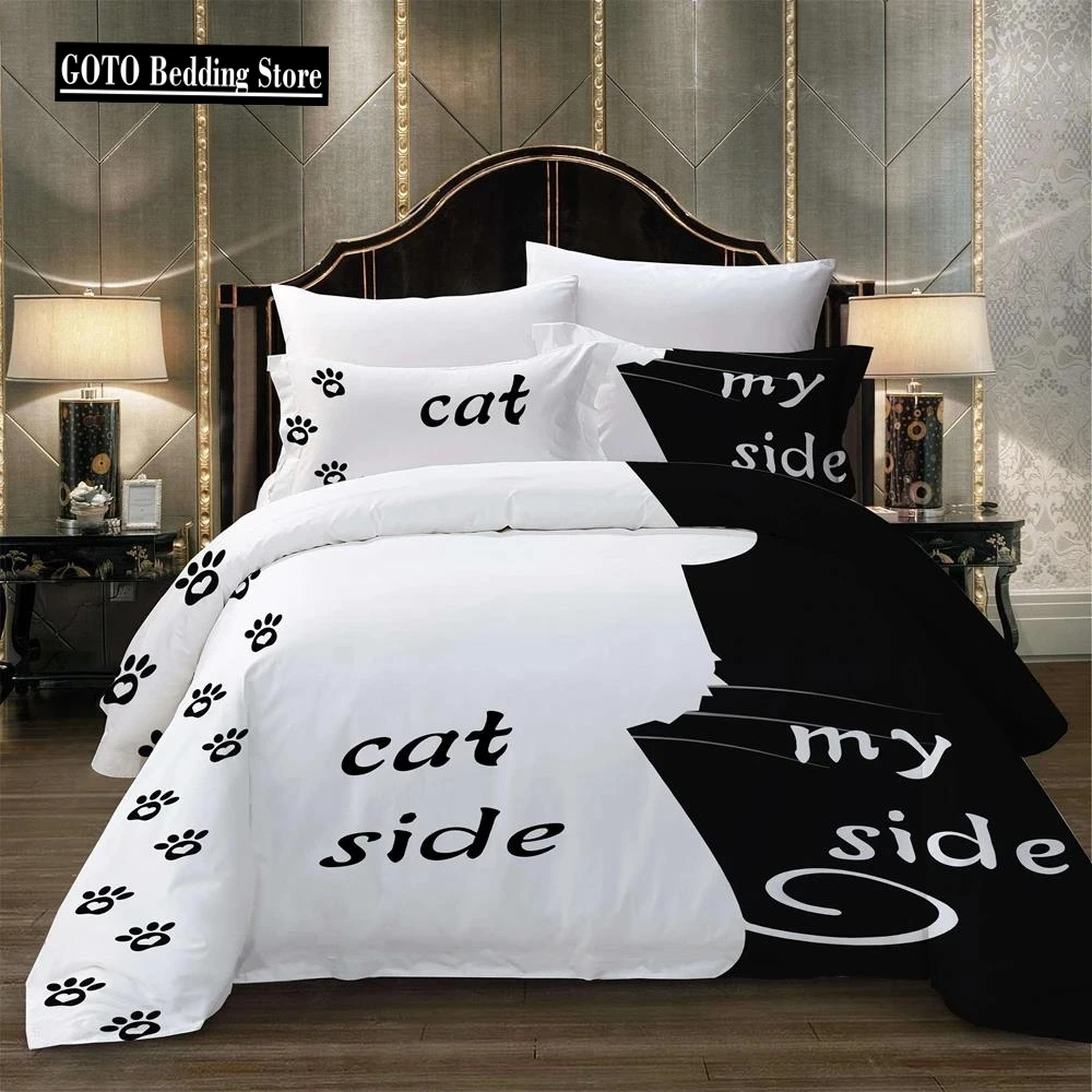 

Couples Design Cat Side My Side Beddings 3pc/set Duvet Cover Set Soft Comfortable Bedding Set Black White Comforter Cover Home E