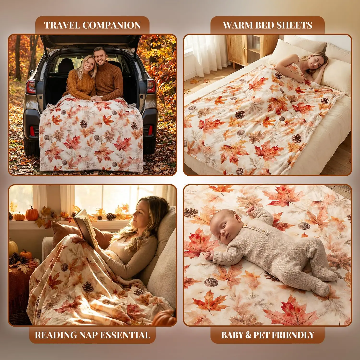 EVERLORIA Fall Throw Blanket 50"x60", Soft Warm Flannel Sherpa Fleece Autumn Maple Leaves Blanket, Orange Fall Throw for Sofa Couch Bed, Cozy Farmhouse Thanksgiving Home Decor Gift - view 5