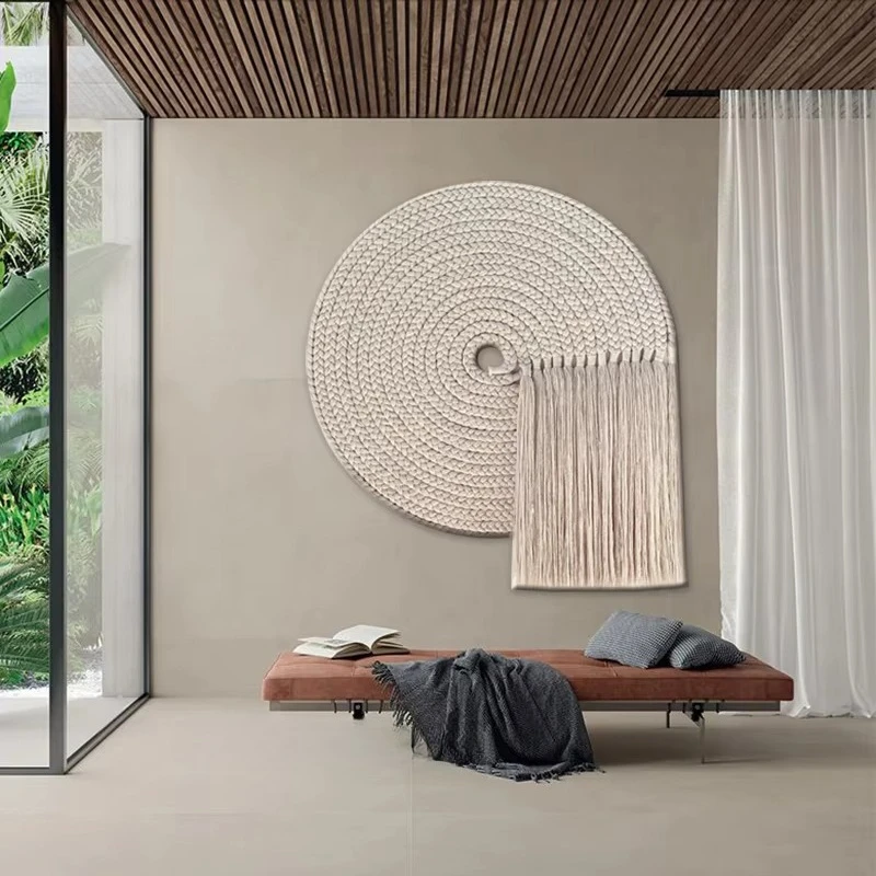 #￥White Giant Disc Tassel Posemia Art Deco Macrame Cotton Rope Wall Hanging for Home & Commercial Use