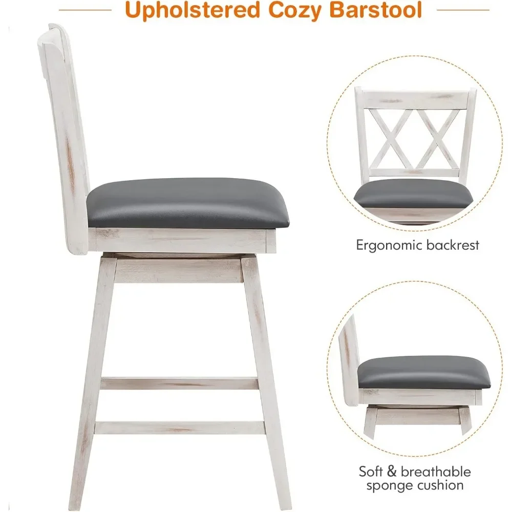 Bar Stool Set of 4, 360 °Swivel Counter Height 25inch Bar Stool with Foot Rest Upholstered Cushion & Ergonomic Backrest