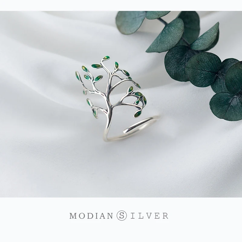 Modian Hyperbole Plant Finger Ring for Women Real 925 Sterling Silver Tree Branch Leaves Adjustable Ring Fine Jewelry 2025 New