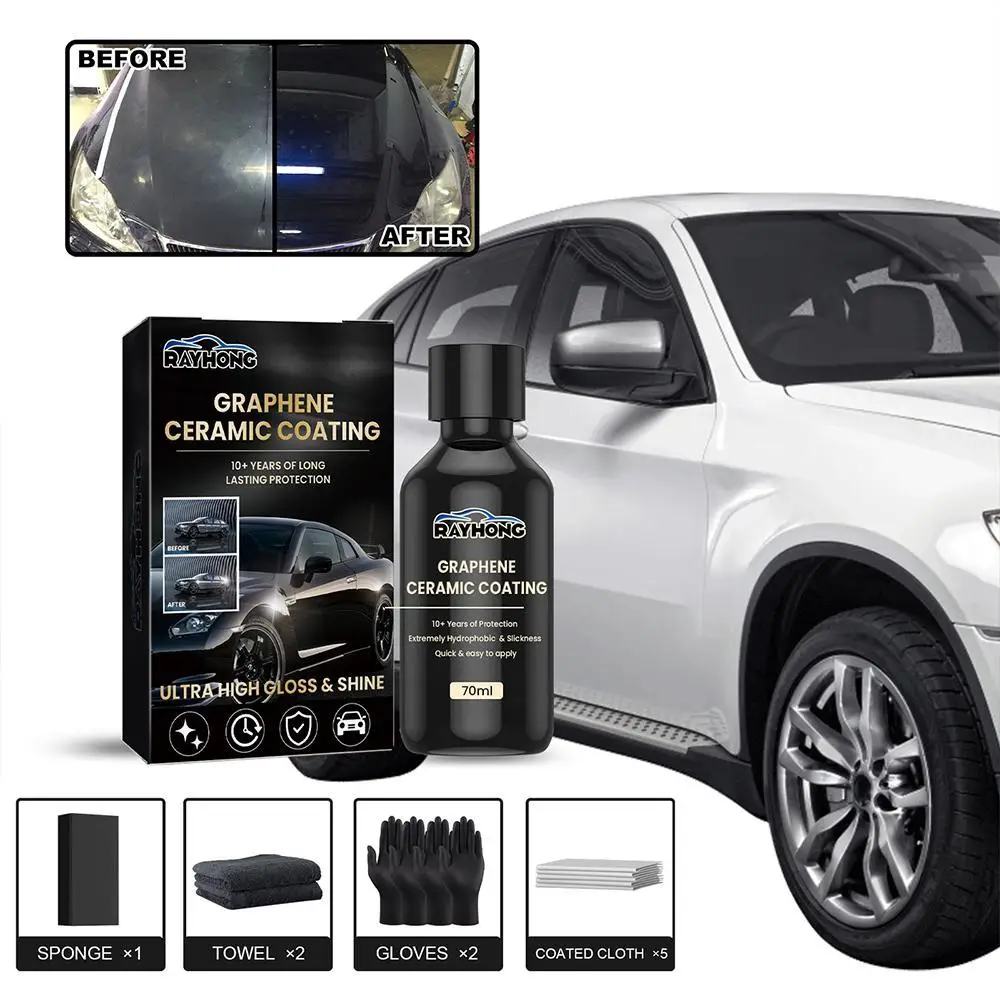 70ml Automotive Graphene Ceramic Coating With Sponge Towel Accessories Cleaning Glass Plated Crystal Car Accessory