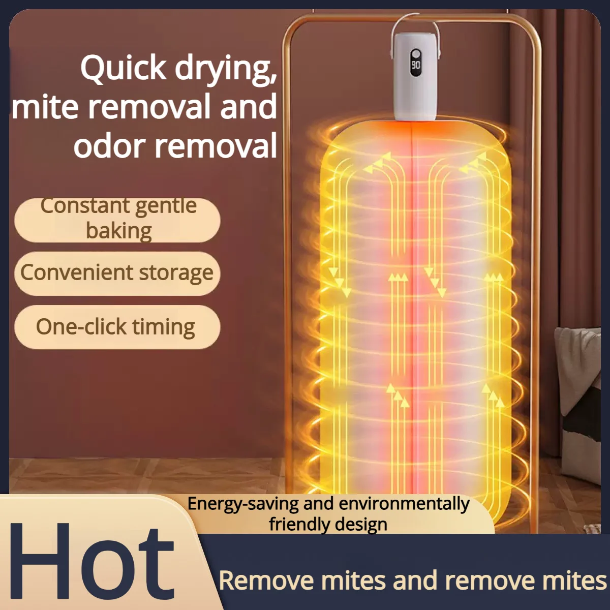 

Миниатюрная портативная складная электрическая сушилка с интеллектуальным таймером для быстрой сушки, автоматической дезинфекцией и встроенным мешком для сушки