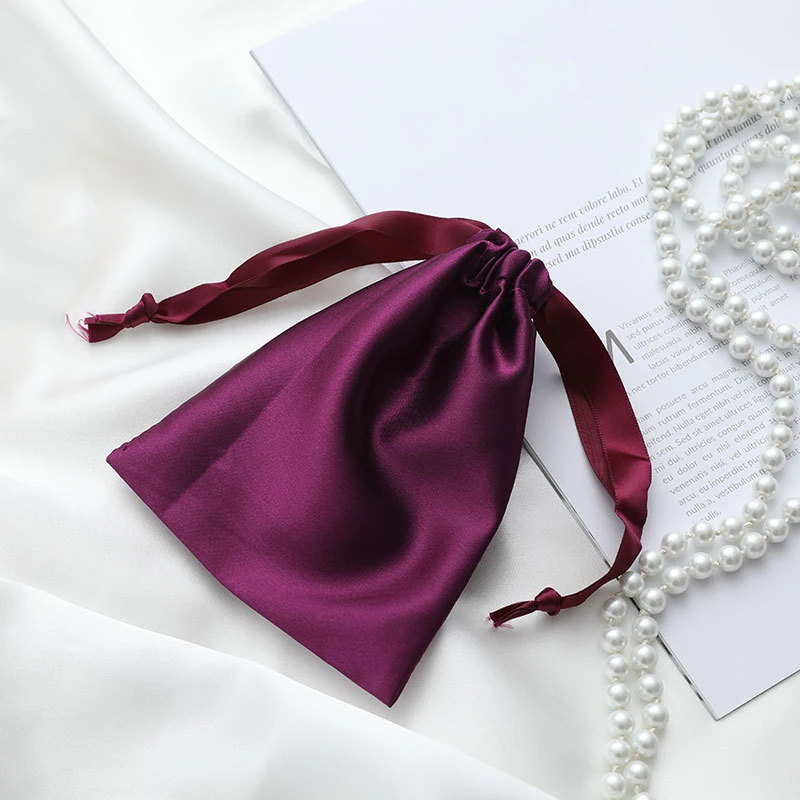 Custom Logo Silk Satin Drawstring Bag Silk Cloth Bags For Packaging Wig/Makeup/Eyelash/Perfume/Cloth Jewelry Packaging Bag 50pcs