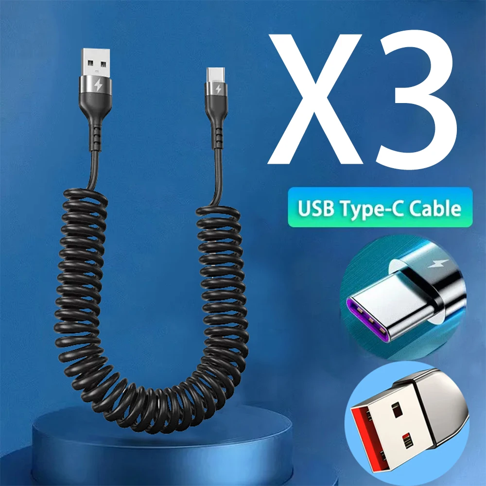 Auto-USB-Typ-C/Kabel Typ C zu Typ C/USB LIGHTNING Schnelles Ladekabel mit Teleskopfunktion für iPhone 16 15 14 Samsung Xiaomi OnePlus
