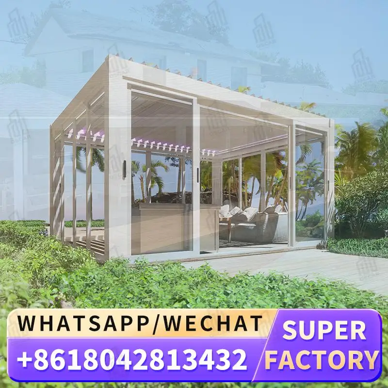 

Outdoor Aluminum Pergola Adjustable Louvered Waterproof Roof Motorized Retractable for Garden Balcony Patio Louver Pergola
