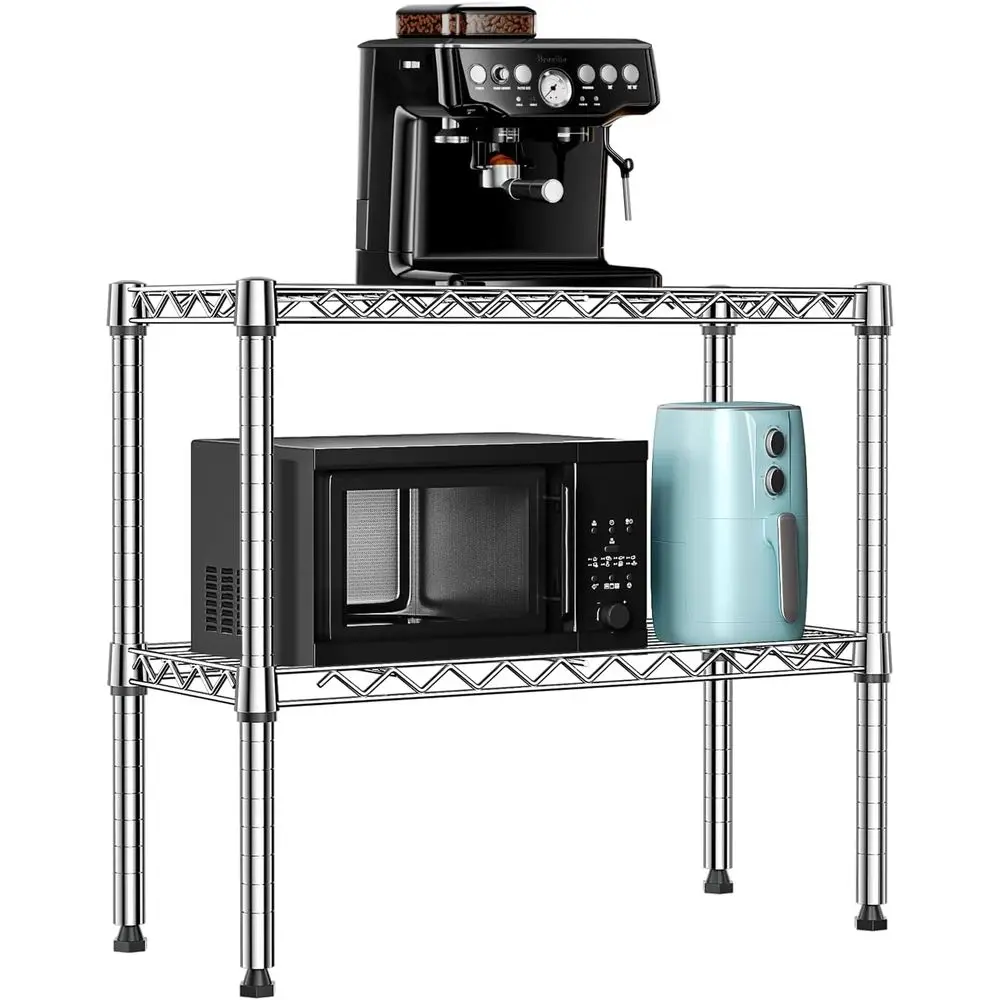 

Двухуровневый металлический стеллаж, органайзер для хранения вещей в прачечной, на кухне, в кладовой, гардеробной и гараже, хромированный, 11,8 дюймов в глубину