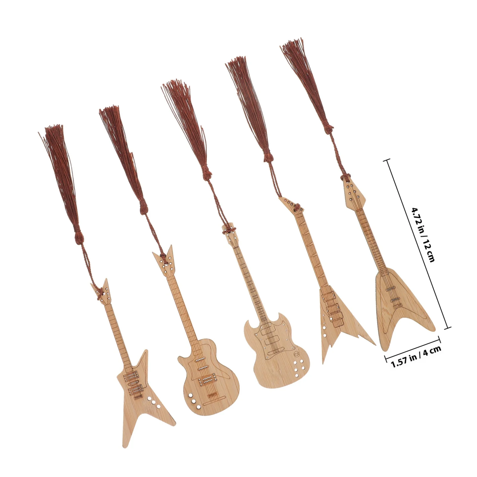 5Pcs Bamboo Guitar Shape Bookmarks Decorative Book Page Markers Unique Tassel Design Reading Gifts Guitar Modeling Bookmarks
