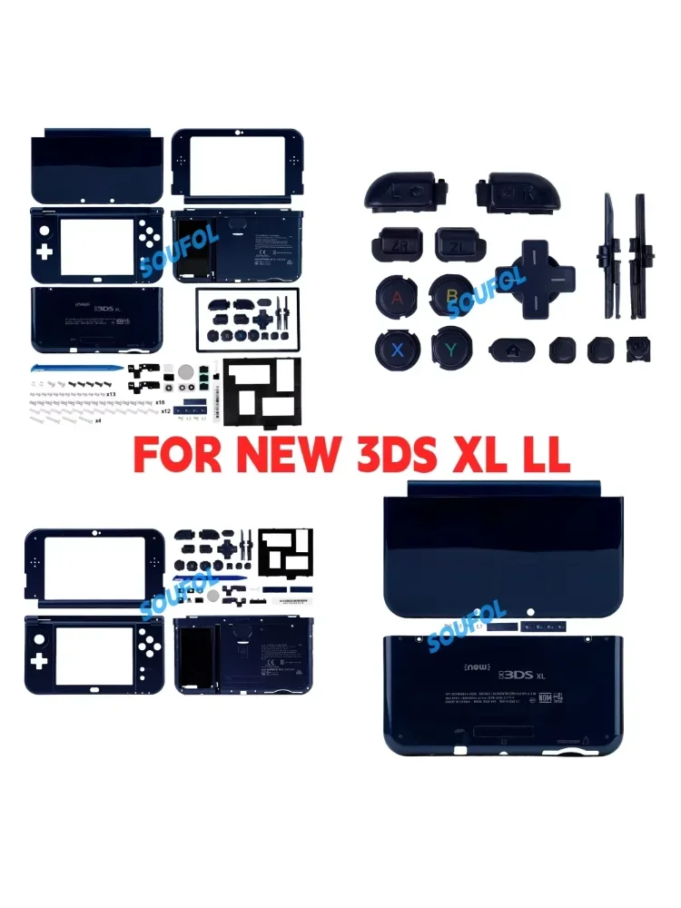 Niebieska obudowa z przyciskami do New 3DS XL / LL, zamienna twarda osłona ochronna, akcesoria do konsoli do gier. — 2