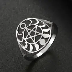 LIKGREAT Moon Phases Pentagram Ring Stainless Steel Astrology Sacred Symbols Occult Talisman Amulet Jewelry Gift for Women Men