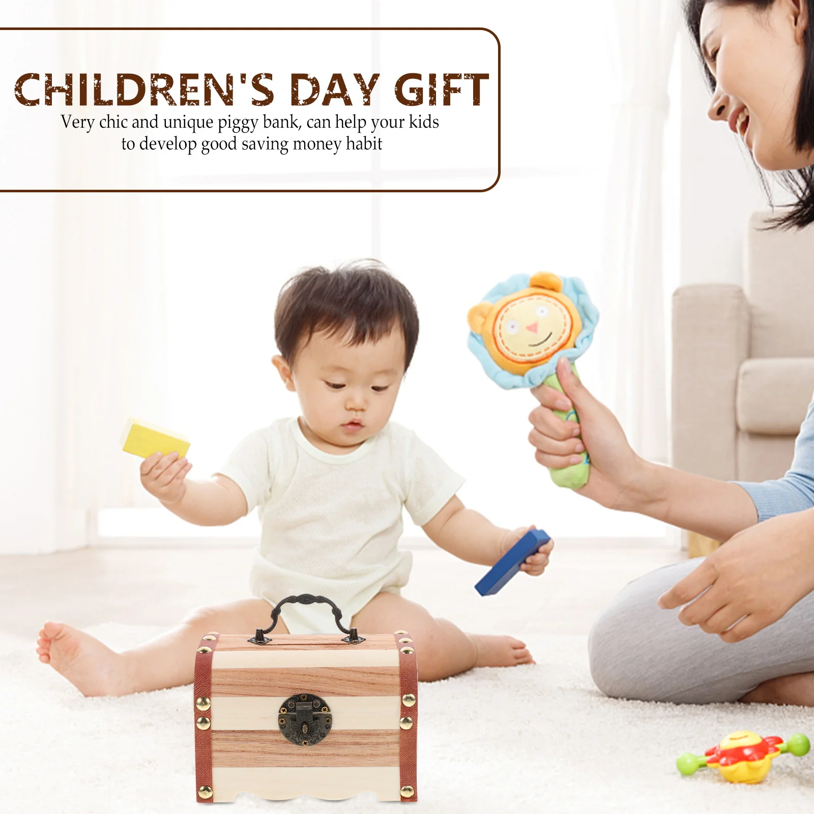 

1Pcs Wooden Piggy Bank Durable Coin Case Money Storage Box for Children Unique Gift Wooden Piggy Bank Wood Storage Case