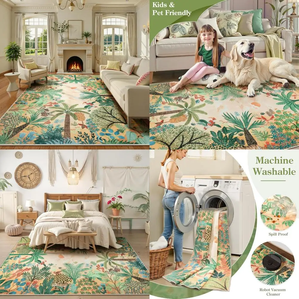 

Boho Chic 8x10 Jungle Animal Print Rug, Soft Washable Area Rug for Living Room and Bedroom, Non-Slip Farmhouse Style