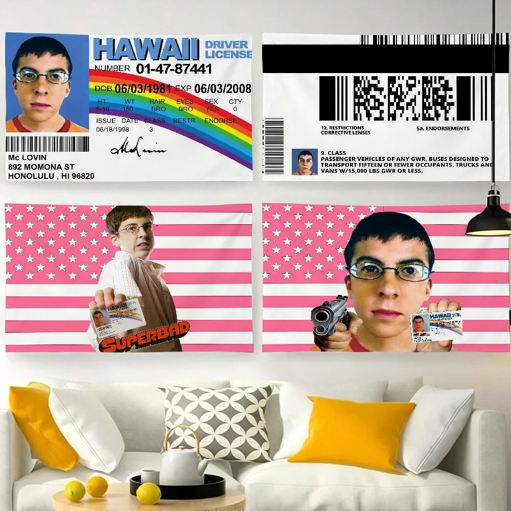 Funny McLovin ID Fake Driver License flag For Garden Party Living Room Home Wall Decor Banner Bedroom Outdoor Tapestry