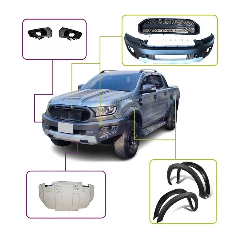 

High Quality Facelift Body Kit Compatible with Ranger 2016 Updated to Raptor Design Complete Headlight Bumper Grille Set