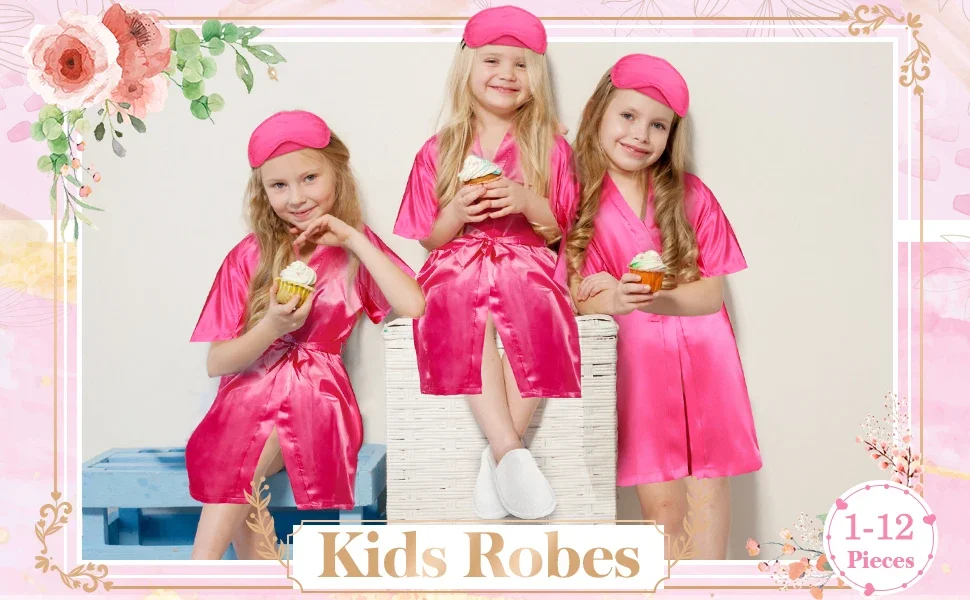 6-18 قطعة رداء حفلات السبا للفتيات الاطفال عيد ميلاد كيمونو الساتان رداء النوم حفلة النوم منامة رداء حفلات الوردي حفلة الحسنات