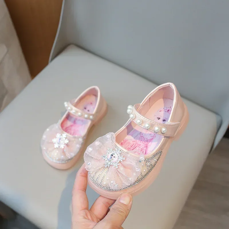 

Disney Frozen Girls Sandals Princess Shoes Elsa children Crystal Leather Shoes Spring New Soft Sole Girls Show Shoes