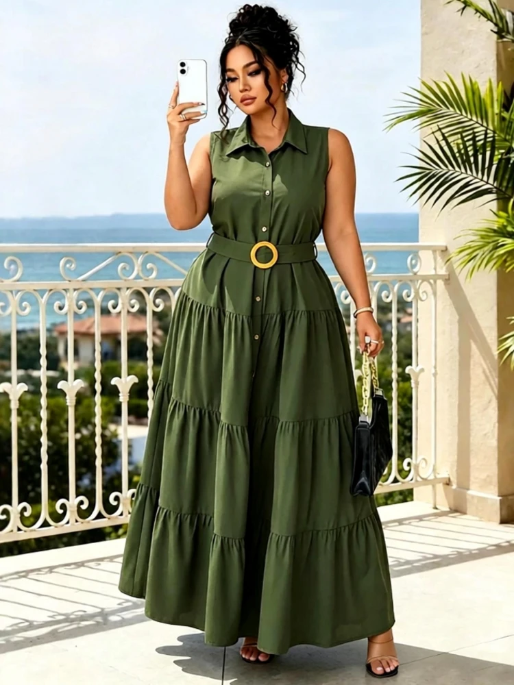 0XL-4XL Plus Size Women Clothes Dresses Autumn Summer Robes Sleeveless Street Style Casual 3XL Big Size Maxi Dress Oversized