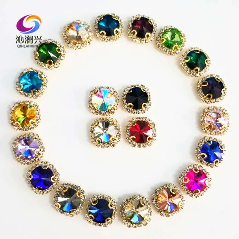 21 Colors Glass Crystal Rhinestones, Golden Bottom Round Shape Buckle, Used for Needlework, Diy Clothing Sewing Accessories