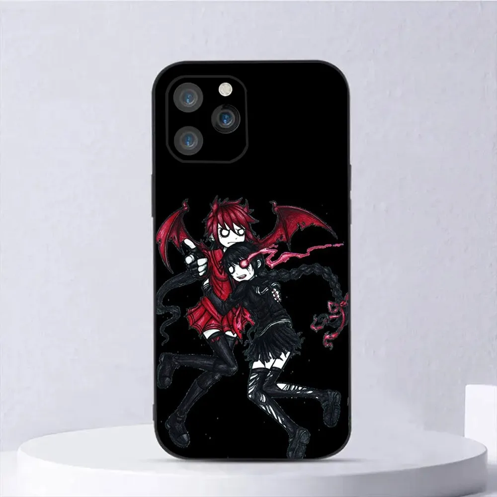 Love Black and Cute Emo Phone Case For iPhone 15,14,13,12,11,Plus,Pro Max,XS,X,XR,SE,Mini,8,7 Soft Silicone Black Cover