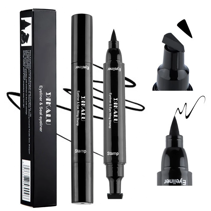 Penna per eyeliner a doppia estremità ad asciugatura rapida Triangolo nero Sigillo a stella Matita per eyeliner liquida a lunga durata impermeabile senza sbavature Cosmetico