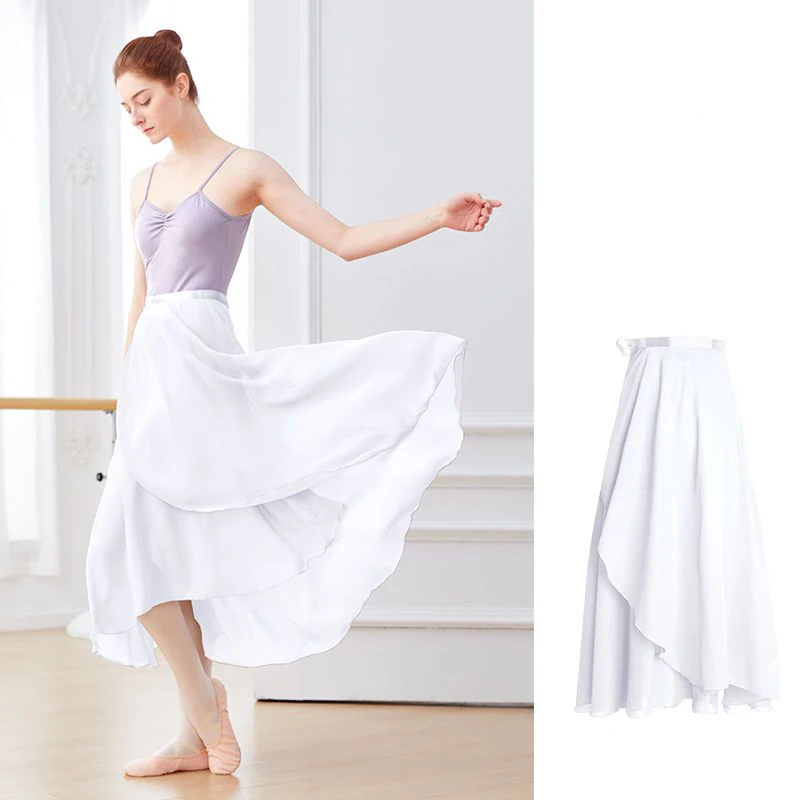 Chiffon Ballet Tutu Dance Skirt Dance Skate Wrap Scarf Gymnastics Ballerina Lyrical Long Ballet Skirt Women Ballet Dance Dress