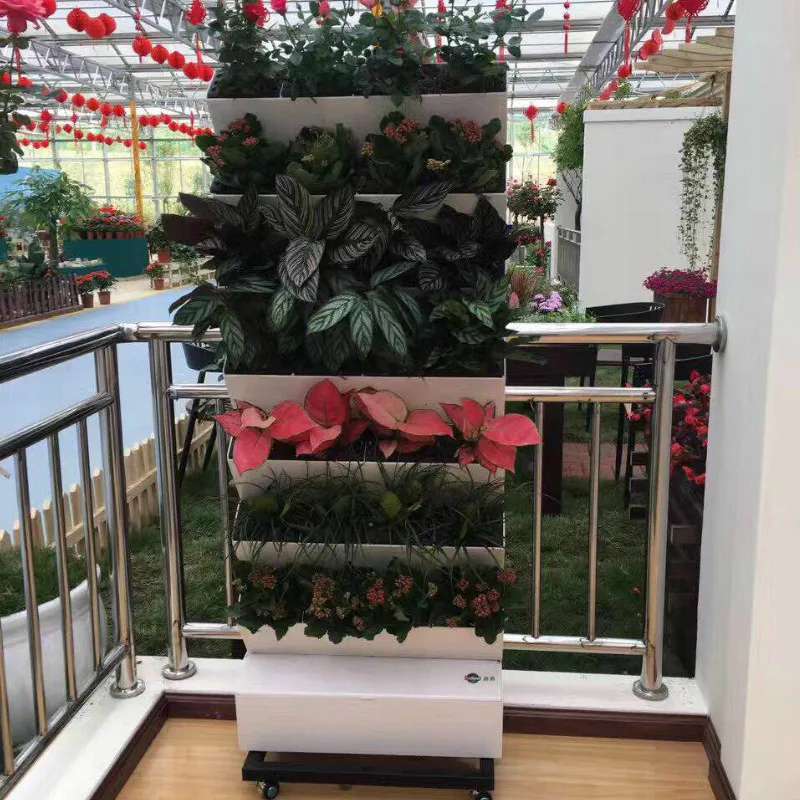 Véritables plantes vertes écologiques, support de fleurs mobile à roulettes, équipement végétal hydroponique de balcon