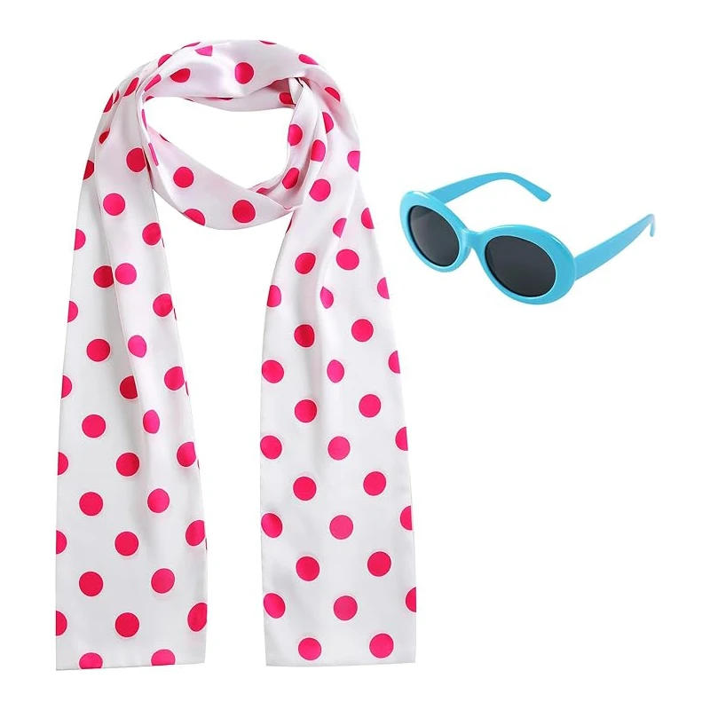 Women Ladies Retro Polka Dot Scarf Glasses Cosplay Costume Accessories Disco 1950s Fancy Dress Halloween Carnival Party Outfit