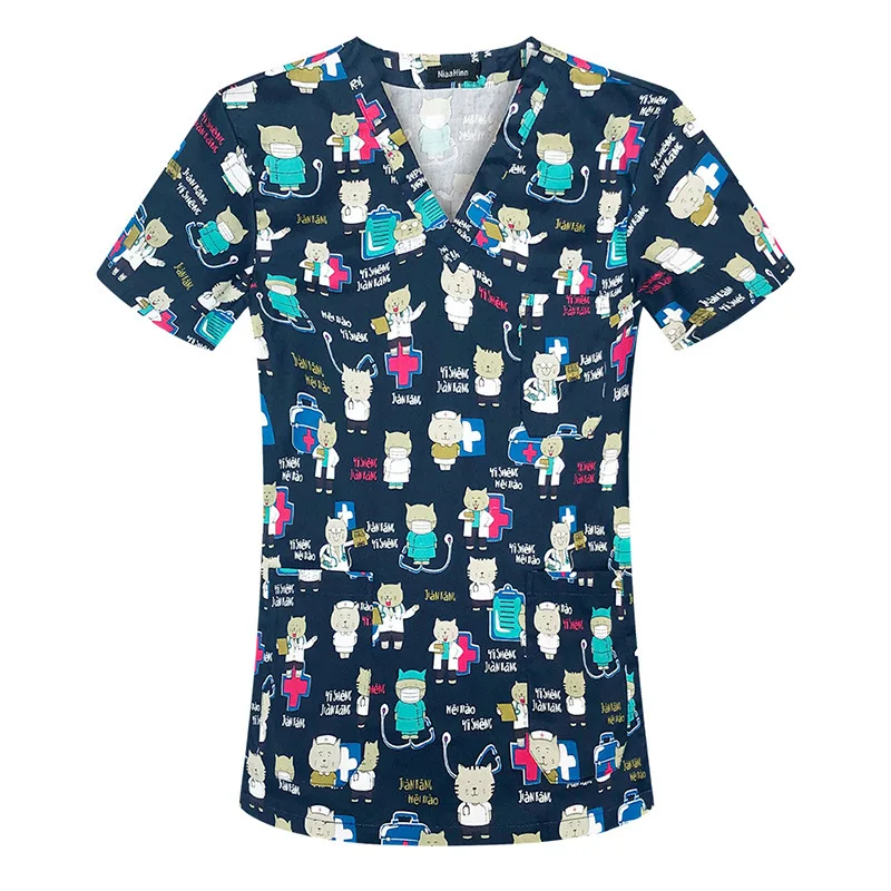 Printed Nurse's Clothing, Short Sleeved Hand Wash Clothes, Female Doctor's Summer Thin Design, Cotton Home Care, Beauty, Pet
