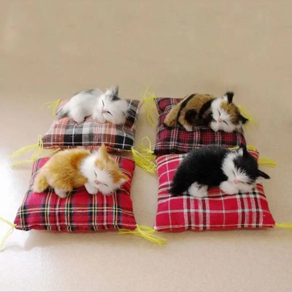 

Mini Kawaii Kitty Sleeping Cats Lifelike Cloth Simulation Fur Cat on Cushion Exquisite Cat Gift