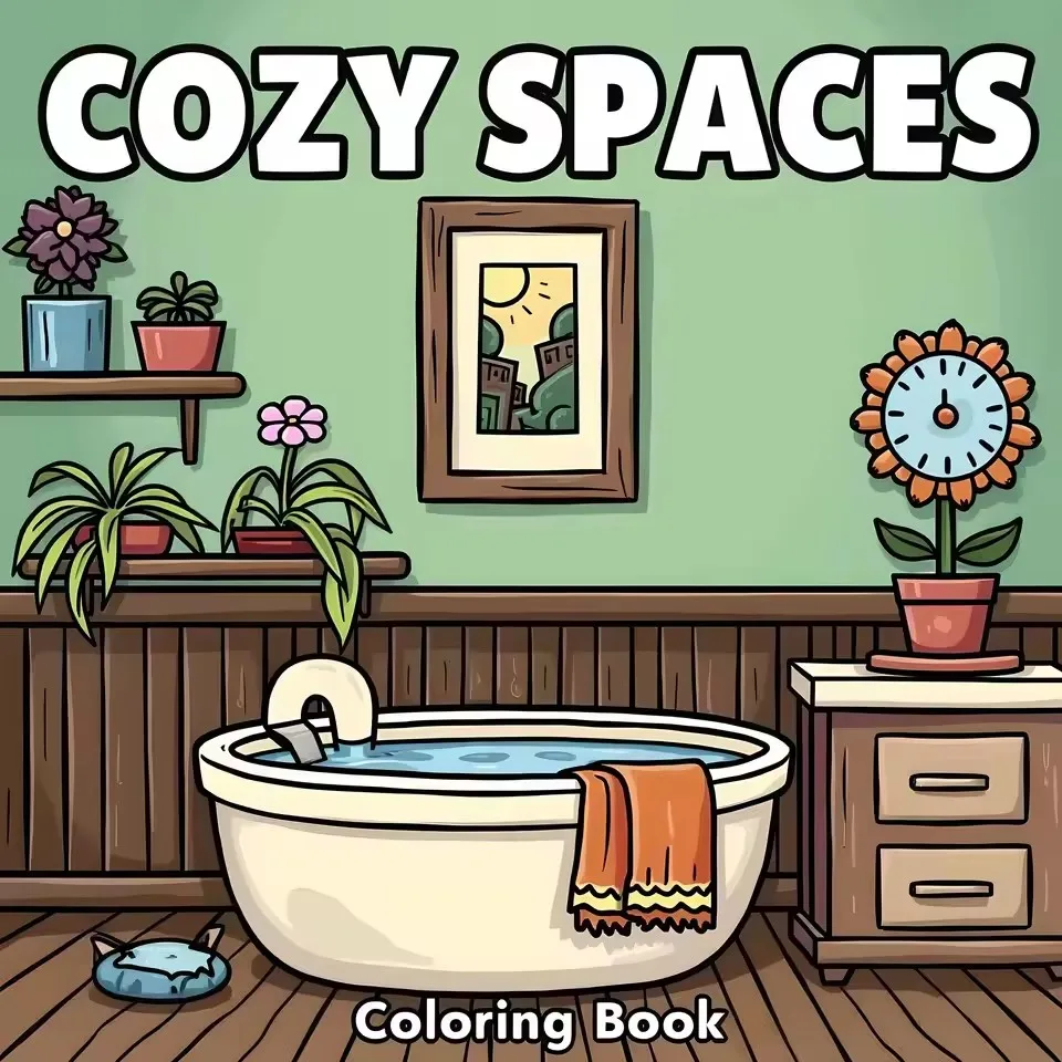 

COZY SPACES, яркие узоры, книжка-раскраска для взрослых, милая книга для рисования, идеальный подарок для вечеринки и дня рождения