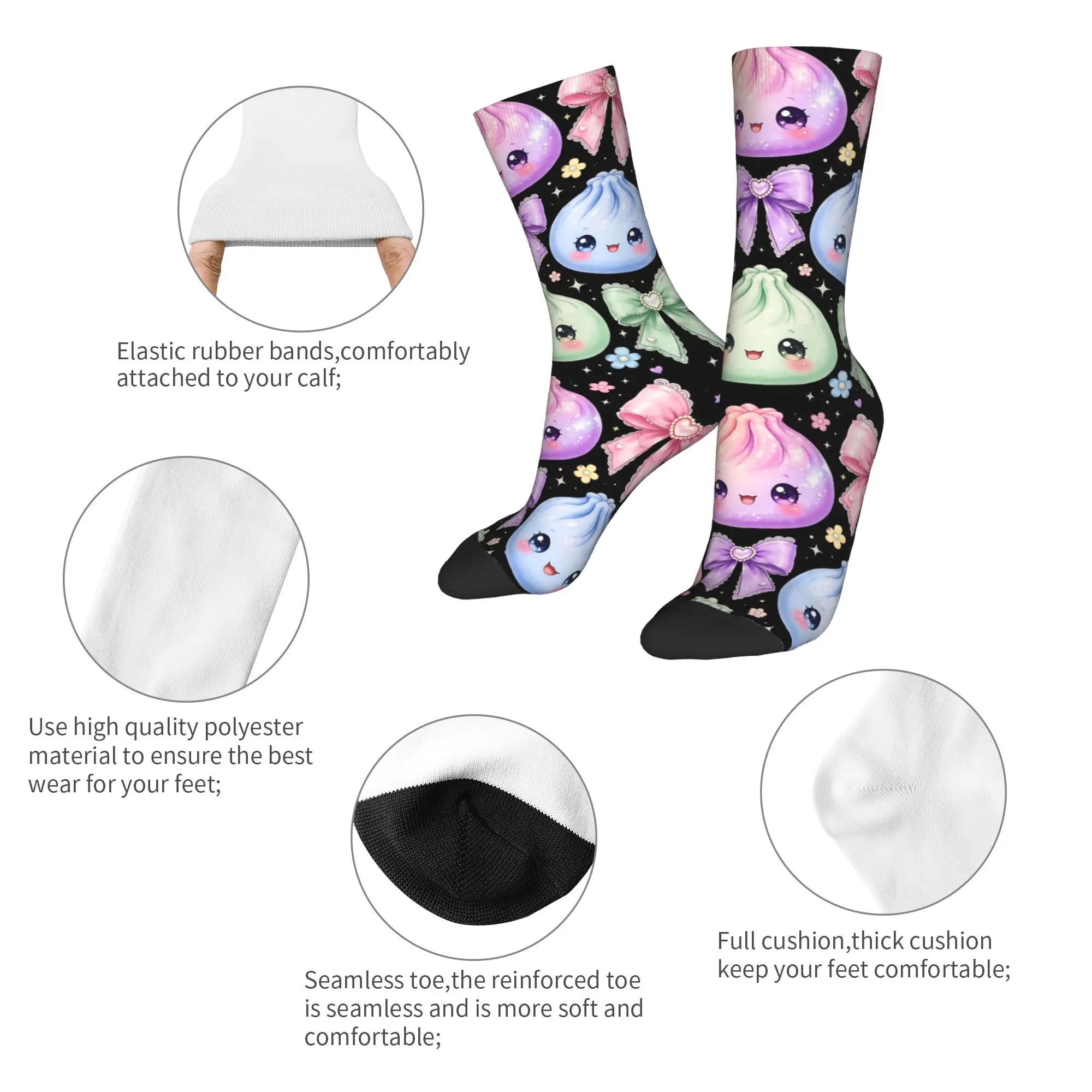 Autumn Winter Crazy Design Unisex Kawaii Dumpling Cute Pastel Anime Lovers Socks  Breathable Sports Socks