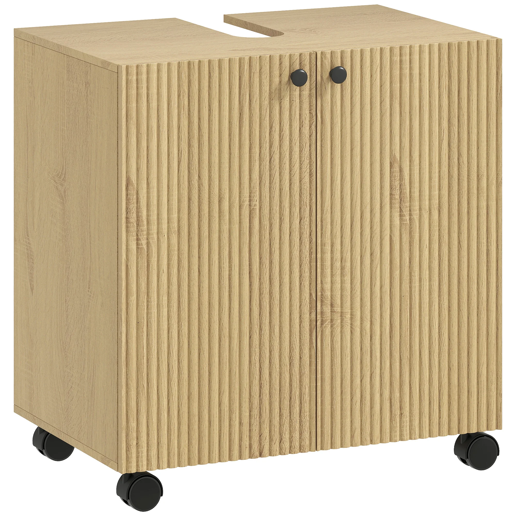 HOMCOM Waschbeckenunterschrank Unterschrank mit Rolle Soft-Close Türen Ablage