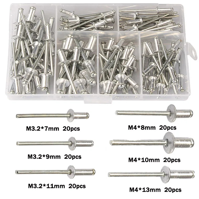 120pcs Aluminium Pop Blind Rivets M3.2 M4 Dome Head Blind Rivet Steel Shank Mandrel Exhaust Rivets Pop Pull Rivet