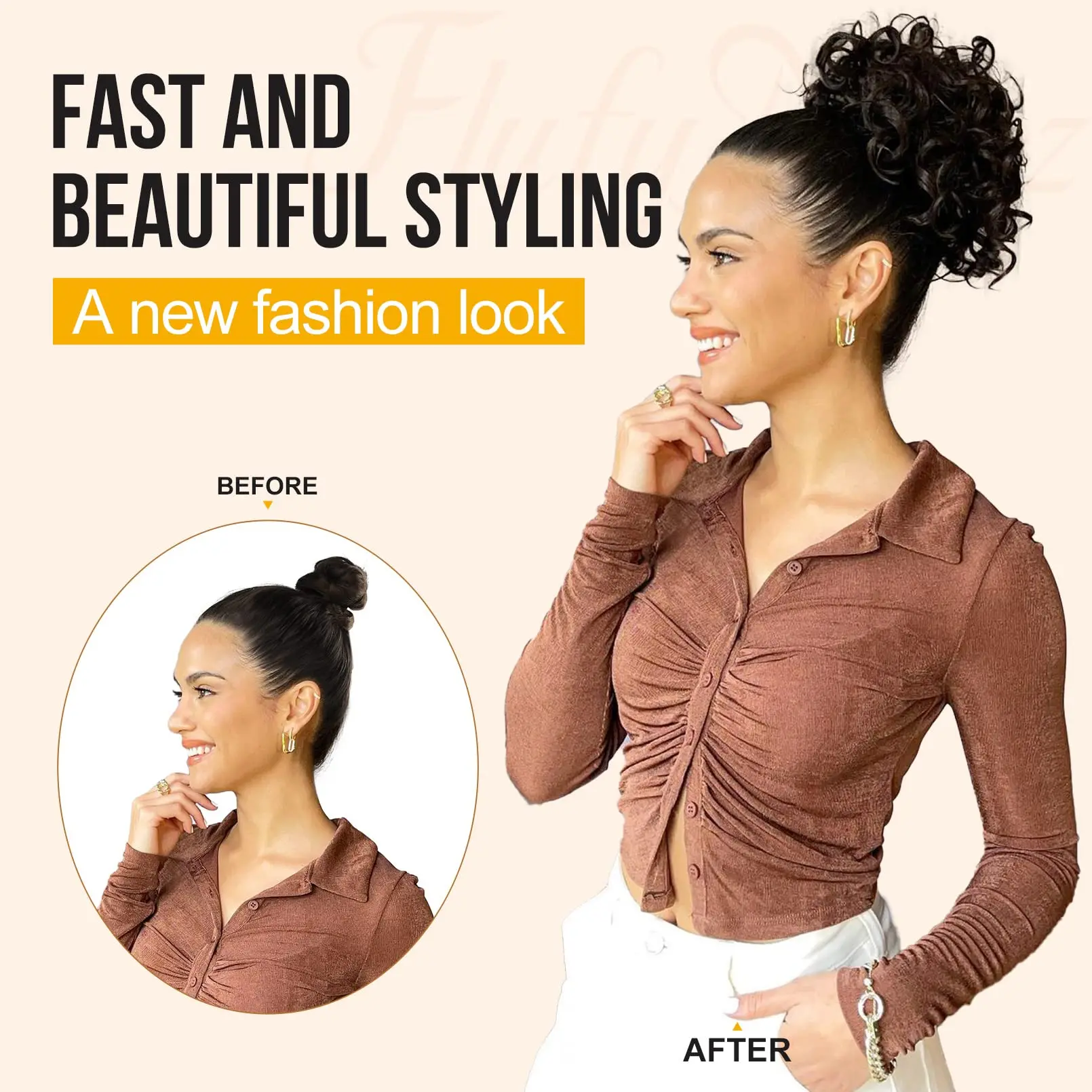 Synthetic Messy Bun Hair Piece 60g Elastic Drawstring Loose Wave Curly Hair Buns Hair Piece Extensions For Women Dark Brown