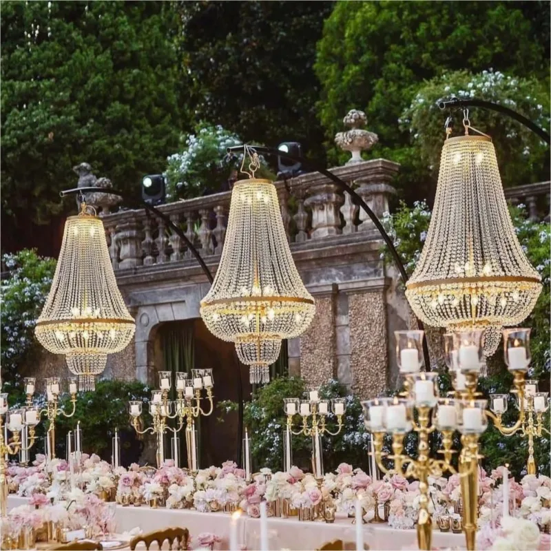 

Wedding Props Crystal Chandelier Bracket Metal Iron Semicircle Frame Stand For Outdoor Decoration