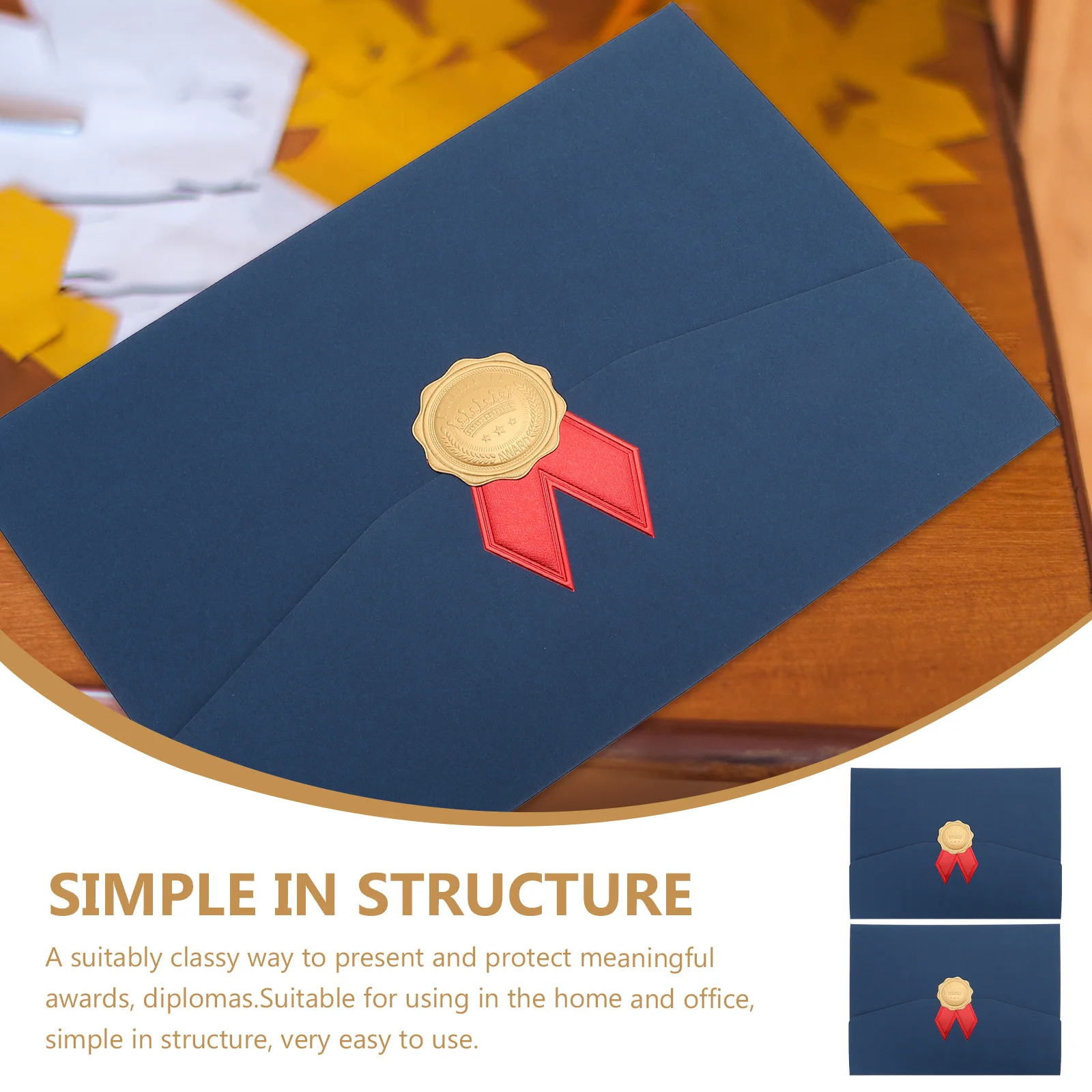 

2pcs Certificate Cover Graduation Award Diploma Holders Protective Blue Document Covers Office Home File Folder Storage