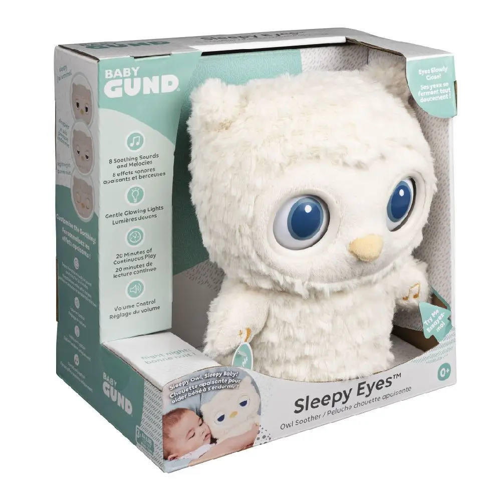 Original Baby GUND Owl Soother Soft Toy Sleep Eyes giocattoli di peluche elettronici canto e dormire per bambini carino e intelligente