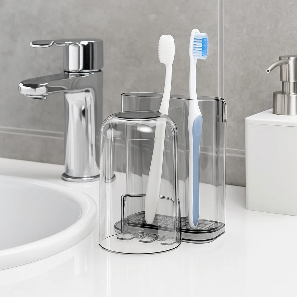 

2 шт., подставка для зубных щеток из ПЭТ, стеллаж для хранения, экономия места, настенный держатель для зубных щеток, водонепроницаемая многофункциональная подставка для чашек для полоскания рта
