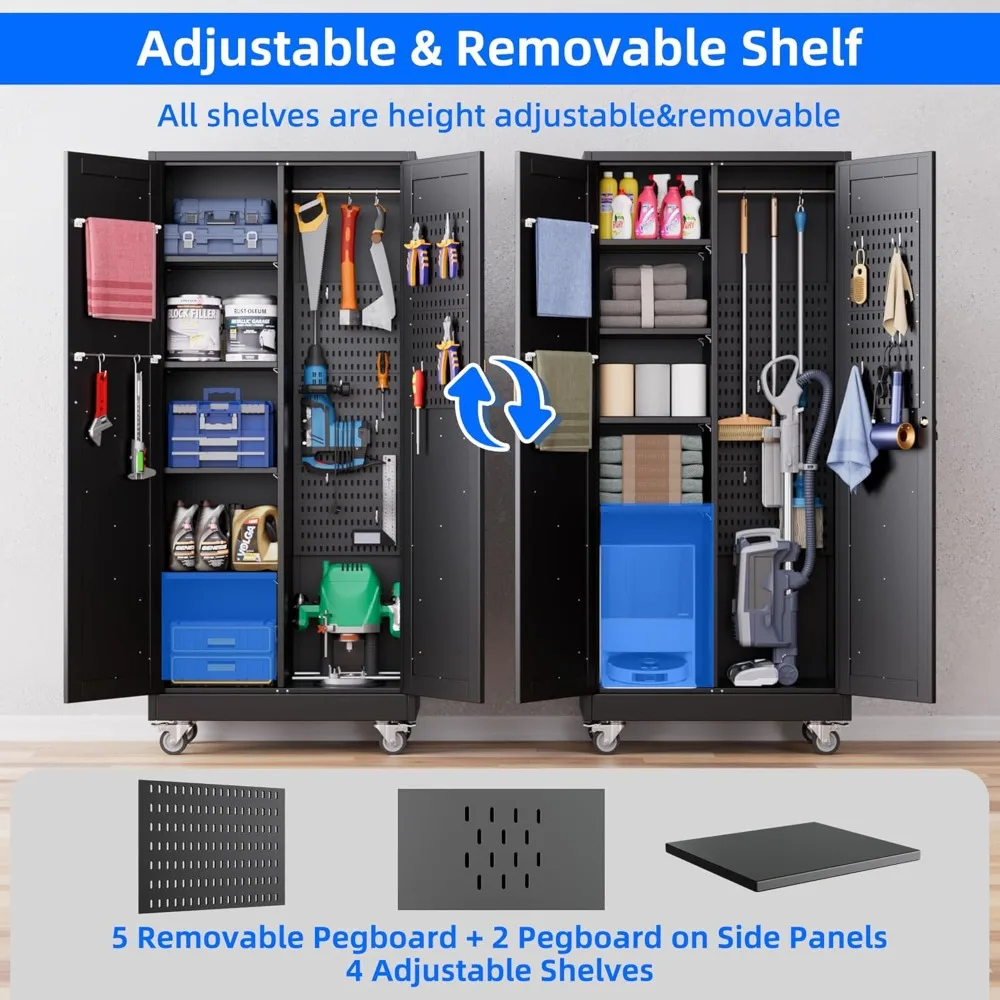 31.5 in Wide Garage Storage Cabinet, Metal Tool Cabinet with 4 Adjustable Shelves, Garage Storage System with Lockable Door
