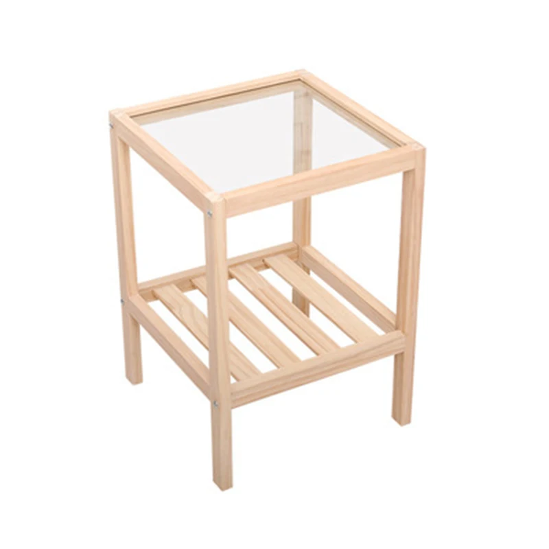 Simple Bedside Table Small Partment Solid Wood Bedside Frame Bedroom Transformation Tempered Glass Rack Bedside Practical Table