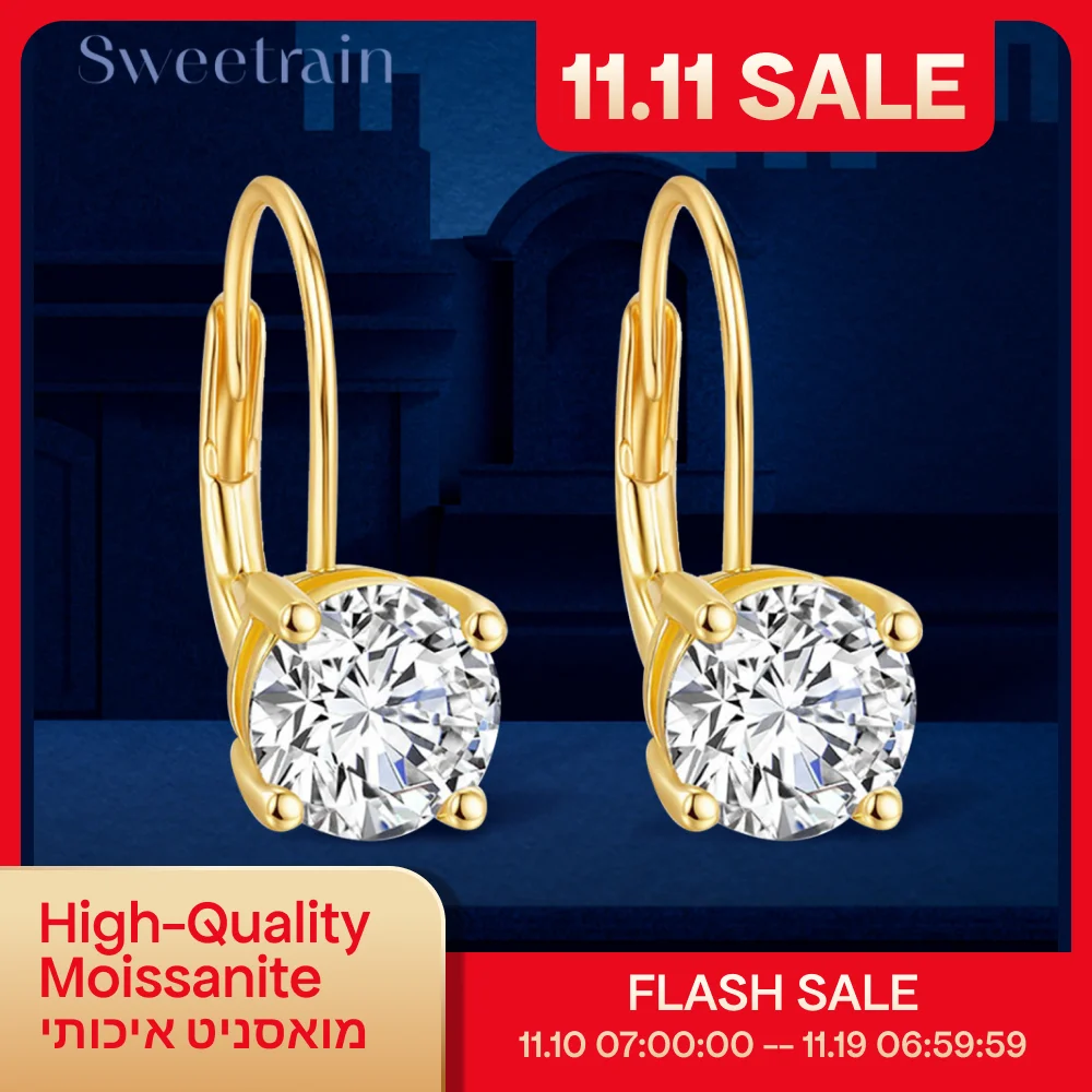 

Sweetrain GRA Certified 1CT Moissanite Hoop Earrings for Women 6.5mm D Color Solitaire Earrings 925 Sterling Silver Plated 18K