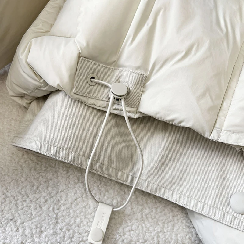 الشتاء قصيرة سميكة مقنعين سترة قطن شيك الدنيم الربط هيم ملابس خارجية المرأة الكورية فضفاضة الدافئة القطن معطف مبطّن سنوسويت #5