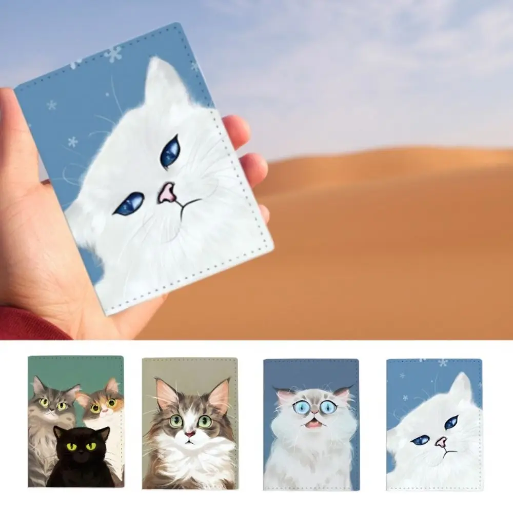 

Обложка для паспорта из искусственной кожи, дорожный держатель для паспорта с мультяшными кошками, защитный кошелек для документов в деловом стиле, фотоорганайзер